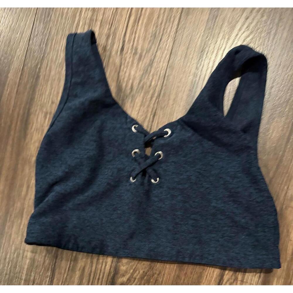 Year of Ours Women's Lace-Up Football Sports Bra in Navy Blue, Size Large